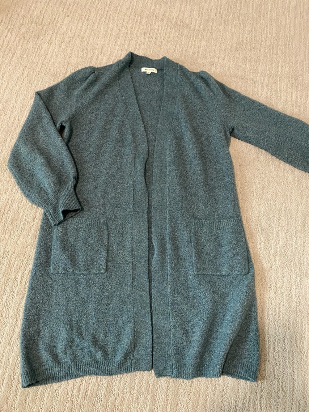 Cozy Long Open-Front Cardigan Sweater in Teal